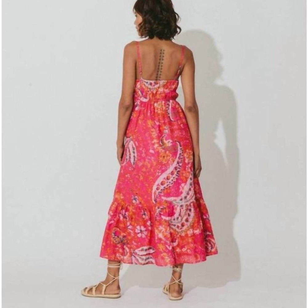 Cleobella Monaco Midi Dress Hibiscus Pink Paisley Organic Cotton Size Large - Picture 2 of 9